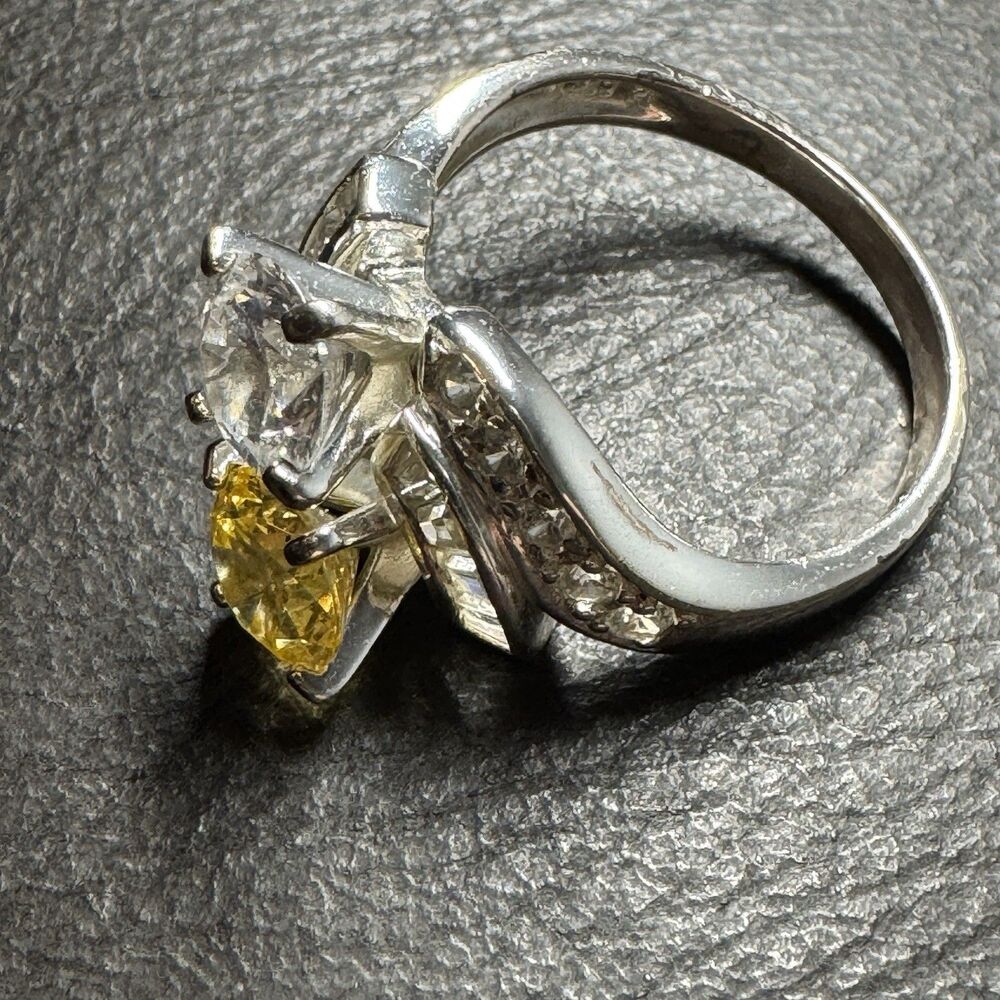 Sterling Silver Womens Ring CZ Cubic Zirconia Size 9 Yellow & Clear Multiple Gem - Picture 2 of 7